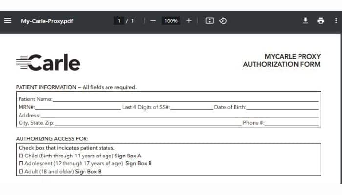 MyCarle Proxy Access Form